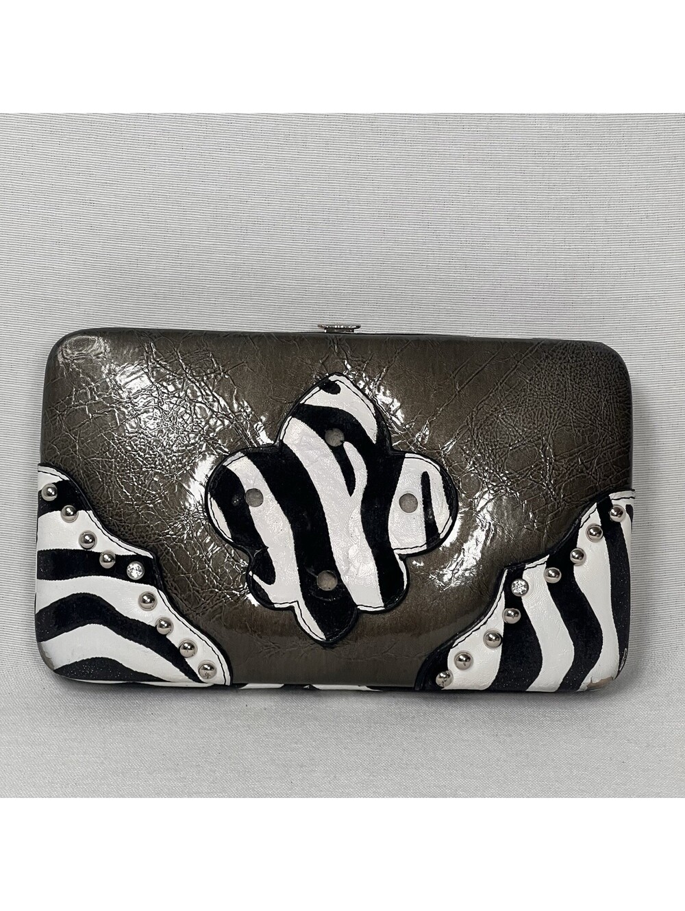 Unbranded Olive w/ Black White Zebra Print Purse Clutch Handbag
